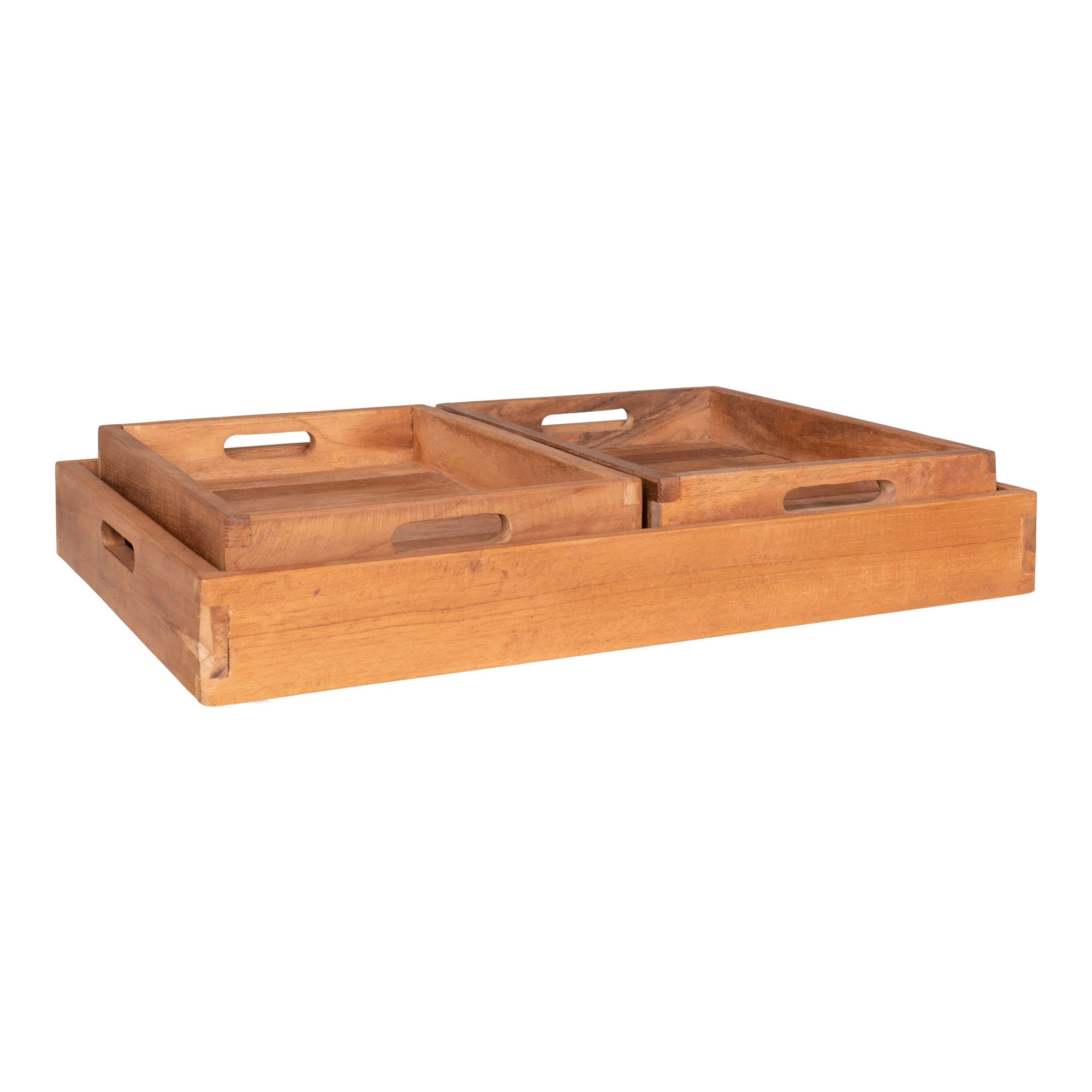 Faro – Tablett-Set aus Teakholz, natur, 3-teilig